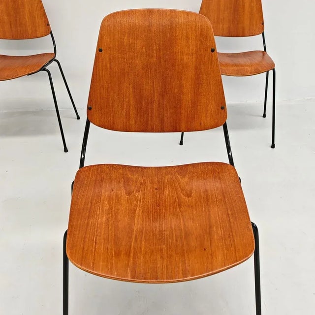 Brown Vintage Black Metal & Plywood Dining Chairs by Augusto Bozzi for Saporiti, 1960s, Set of 6 For Sale - Image 8 of 18
