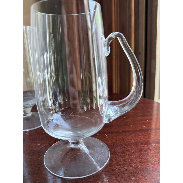 Mid-Century Modern Mid 20th Century Mid Century Modern Hand Blown Crystal Irish Coffee Glasses Footed Teardrop Handles - a Pair For Sale - Image 3 of 10