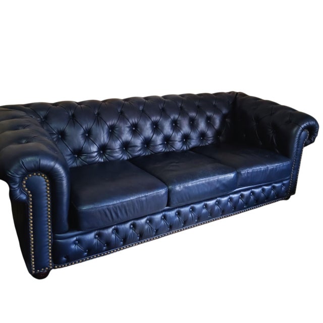 Elevate Your Living Space with these Navy Chesterfield genuine leather Sofa and Loveseat Timeless Elegance: Experience...