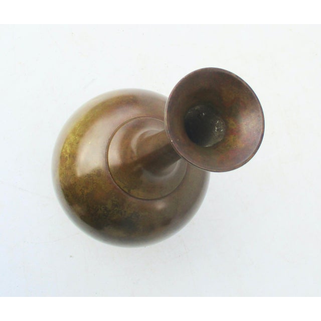 Fine Studio Patinated Bronze tall-necked vessel. Modern mid-century refined shape and asthetic. Studio casting of classic...