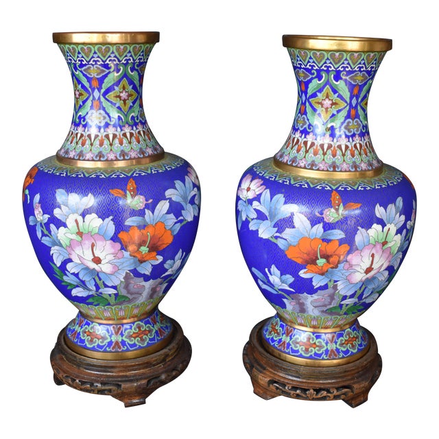 Vintage Large Chinese Cloisonne Vases a Pair Chairish