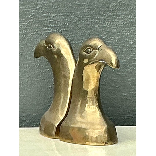 Mid-Century Modern Vintage Polished Brass Eagle Head Bookends - A Pair For Sale - Image 3 of 12