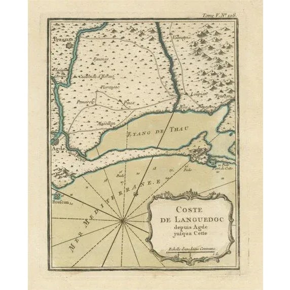 Antique Map of the Languedoc Coast Between Agde and Sète Cette, 1764 For Sale - Image 6 of 6