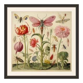 16' X 16' Framed 'Insects and Flowers' Botanical Print #9 For Sale