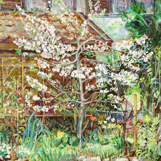 Impressionist Garden With Blooming Apple Tree – Oil Painting by Alexander Michael, 1997 For Sale - Image 3 of 7