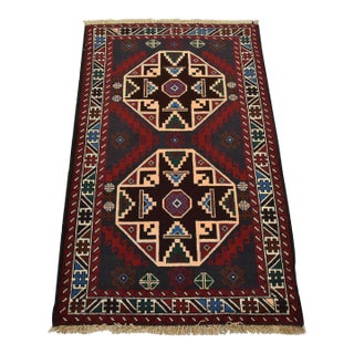 Baloch Rug 3′ X 4’10” Blue Wool Vintage Tribal Hand-Knotted Oriental Carpet For Sale