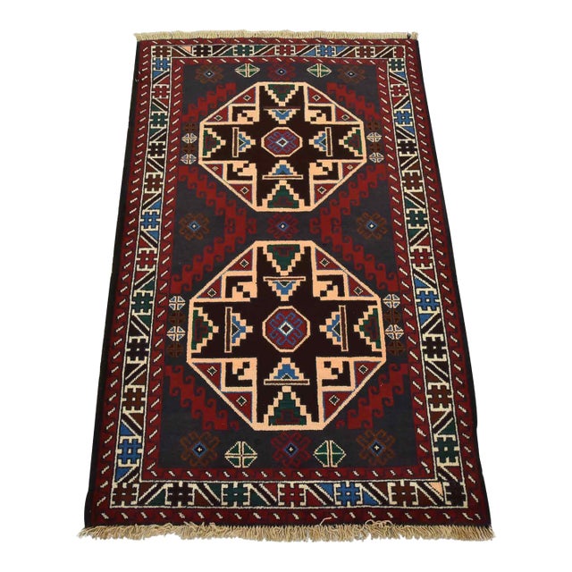 Baloch Rug 3′ X 4’10” Blue Wool Vintage Tribal Hand-Knotted Oriental Carpet For Sale