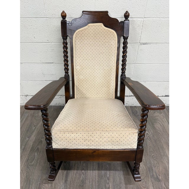 Vintage Jacobean Revival or Tudor Style Barley Twist Oak Armchair and Rocker Set For Sale - Image 11 of 17