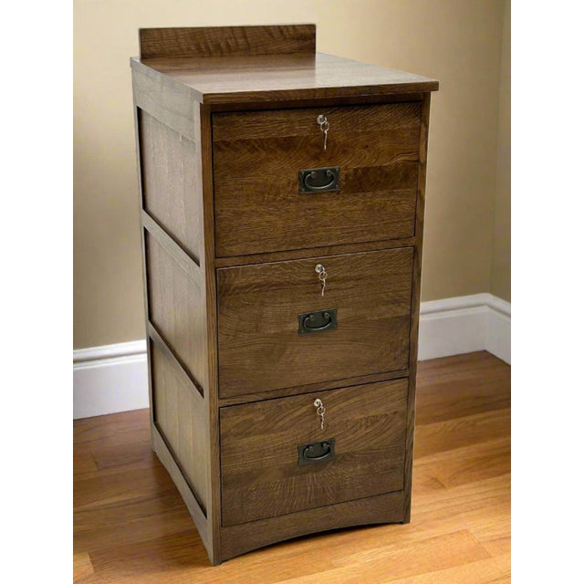 Mission Solid Oak 3 Drawer File Cabinet For Sale - Image 4 of 8