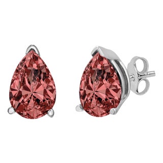 14K White Gold 1/2 Cttw Lab Grown Pink Pear Diamond 3 Prong Set Martini Solitaire Stud Earrings (Pink Color, VS2-SI1 Clarity) For Sale