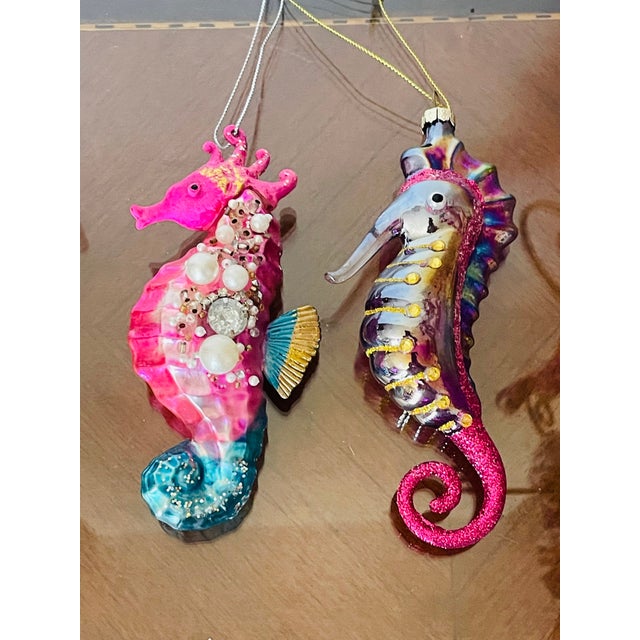 1970s Old World Christmas Ornaments 2 Sea Horses Handblown Glass For Sale - Image 4 of 7