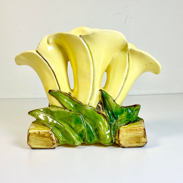 Art Deco 1930s Vintage Art Deco Americana Boho Chic McCoy Pottery Lily Vase - 3 Wells. For Sale - Image 3 of 16