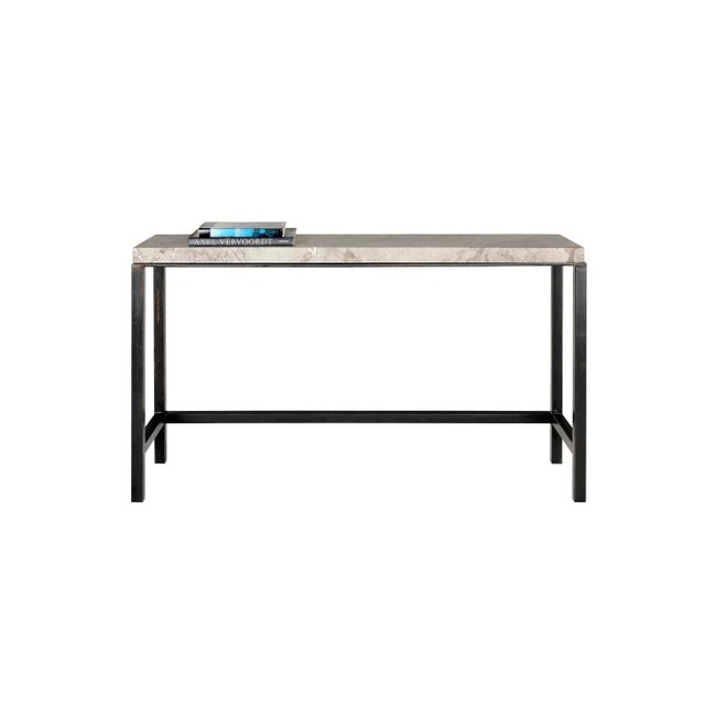 Contemporary Late 20th Century Vintage French Honed Stone Top Black Patina Steel Base Console For Sale - Image 3 of 7
