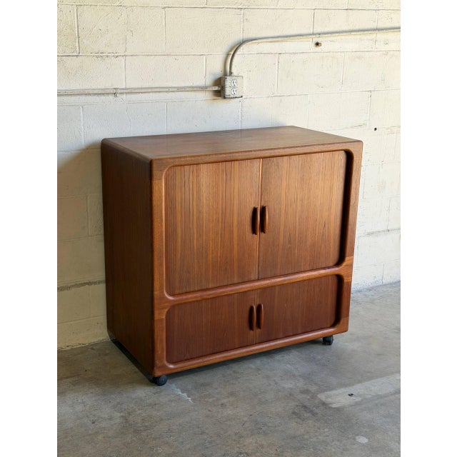1970s In Style of Dyrlund Teak Tambour Door Rolling Cabinet Denmark Mid-Century Modern 1970s For Sale - Image 5 of 10
