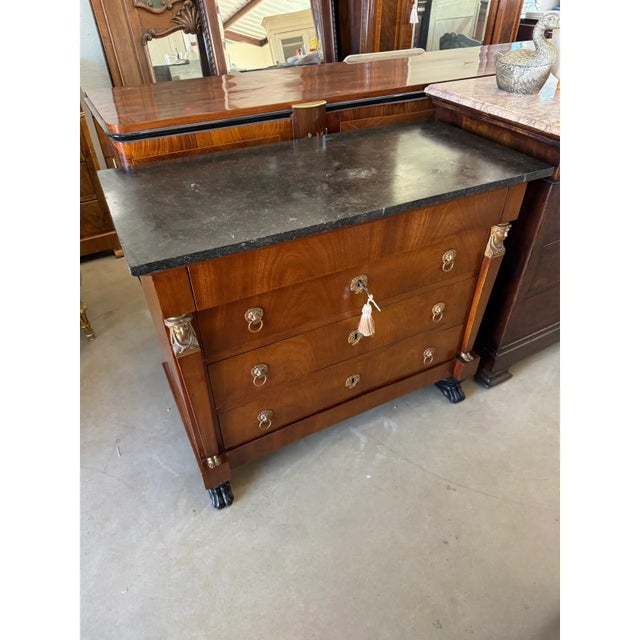 Wood 19th Century French Empire Marble Top Chest of Drawer or Commode For Sale - Image 7 of 12