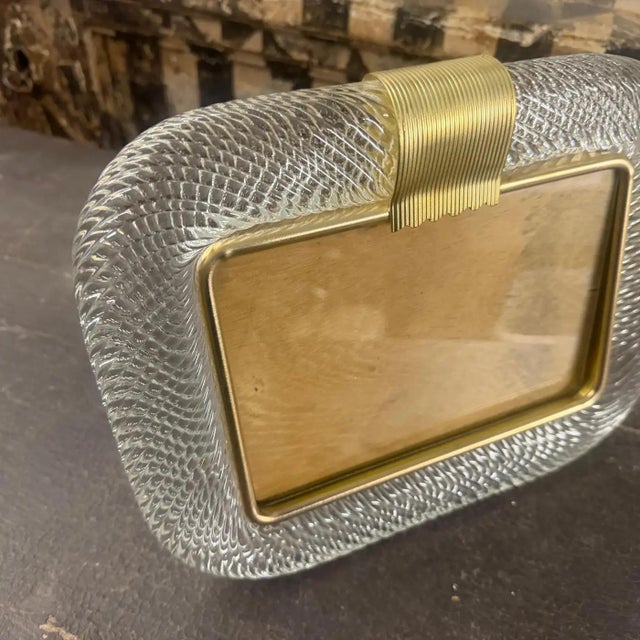 Brass 1990s Barovier Style Art Deco Murano Glass and Brass Horizontal Picture Frame For Sale - Image 8 of 14