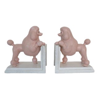 Pair of Cast Iron Pink French Poodle Dog Bookends For Sale