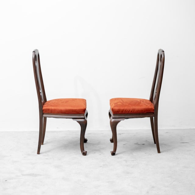 Brown Wood and Fabric Chairs, 1950s, Set of 4 For Sale - Image 3 of 12