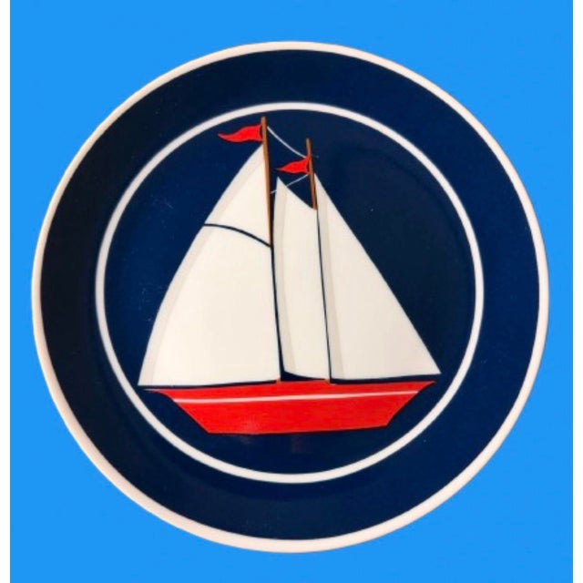 Nautical Vintage Nautical Themed Design Plates With Sailboat - Set of 8 For Sale - Image 3 of 10