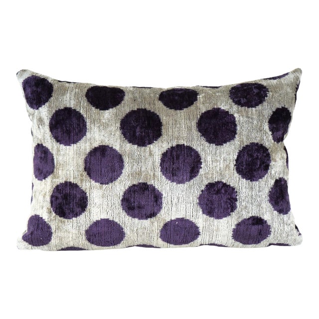 Velvet Ikat Pillow Cover – Purple Polka Dot 16'' X 24'' For Sale