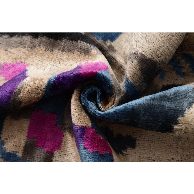 2020s The Geometric Blue Bird Silk Velvet Pillow - 20" X 20" For Sale - Image 5 of 8