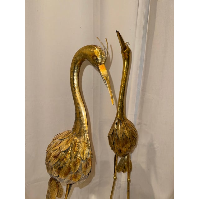 1990s Vintage Mid-Century Style Cast Aluminum Gilt Crane Sculptures - A Pair For Sale - Image 5 of 8