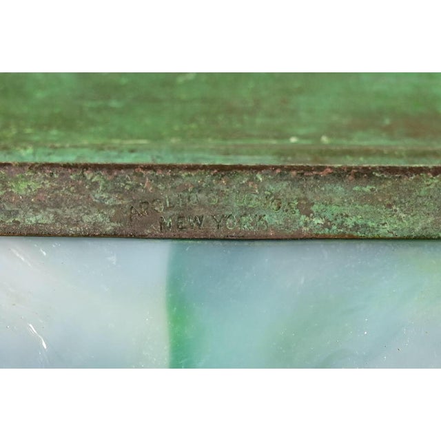 Apollo Studios New York Arts & Crafts Grapevine Pattern Bronze and Slag Glass Inkwell With Pen Holder For Sale - Image 12 of 14