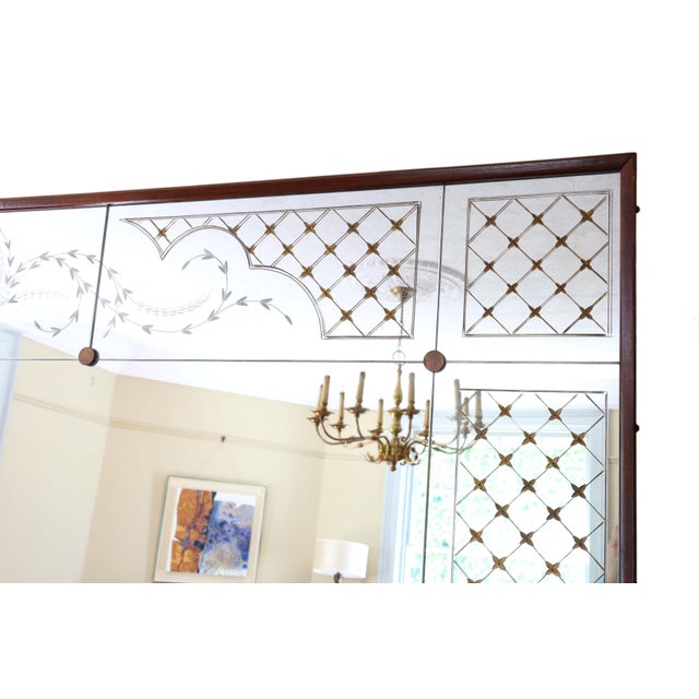 Large Vintage Italian Mahogany Wall Mirror, 1950 For Sale - Image 4 of 11