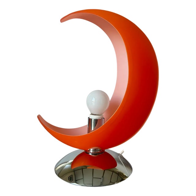 Moon-Shaped Orange Blown Glass Table Lamp with White Lining, 1990s For Sale