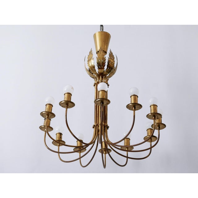 12-Armed Brass Pendant Lamps by United Workshops for Vereinigte Werkstätten Collection, 1950s For Sale - Image 10 of 18