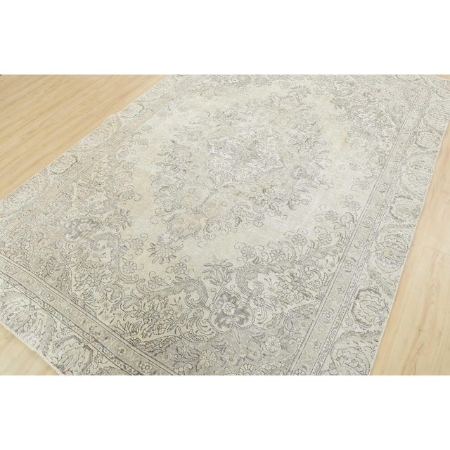 Farmhouse Tabriz Rug 6’11” X 10’1” Beige Wool Vintage Distressed Hand-Knotted Carpet For Sale - Image 3 of 15