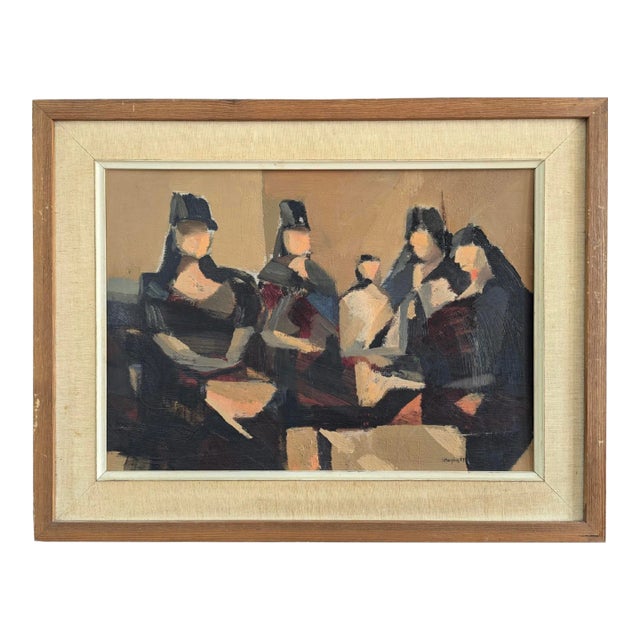 1957 Mid-Century Modern "Senoritas" Vintage Abstract Figurative Oil Painting by Swedish Artist Ivar Morsing, Framed For Sale