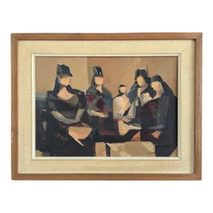 1957 Mid-Century Modern "Senoritas" Vintage Abstract Figurative Oil Painting by Swedish Artist Ivar Morsing, Framed