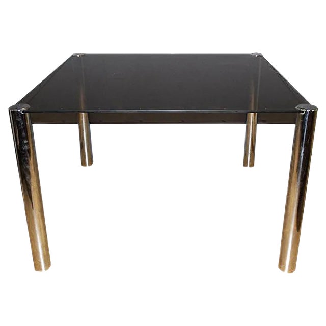 Chrome & Gray Smoked Glass Dining Table, 1970s For Sale