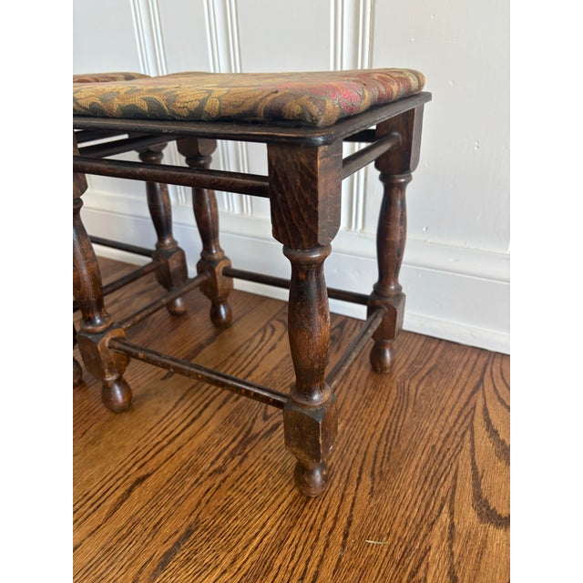 Late 19th Century Late 19th or Early 20th Century English Mahogany Petite Footstools With Tapestry Fabric, a Pair For Sale - Image 5 of 12