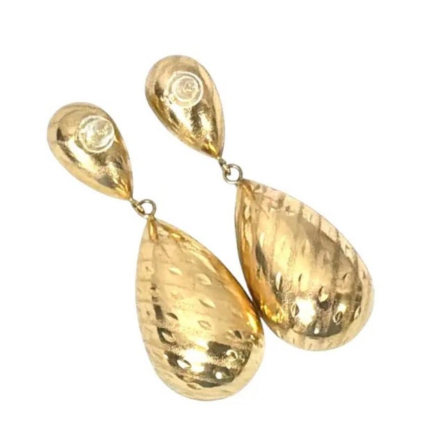 Mid 20th Century 14k Yellow Gold Textured Drop Earrings For Sale - Image 5 of 7
