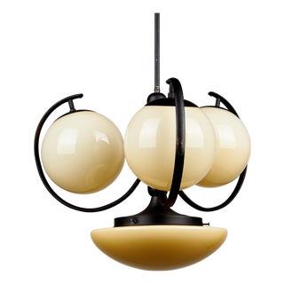 Vintage Metal and Glass Chandelier, 1970s For Sale