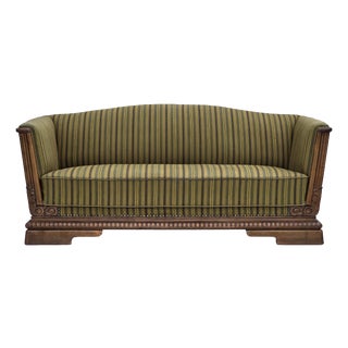 Vintage Danish Three-Seater Sofa in Furniture Velour and Oak, 1950s For Sale