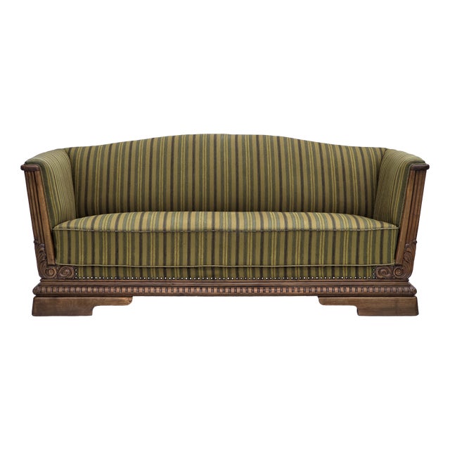 Vintage Danish Three-Seater Sofa in Furniture Velour and Oak, 1950s For Sale