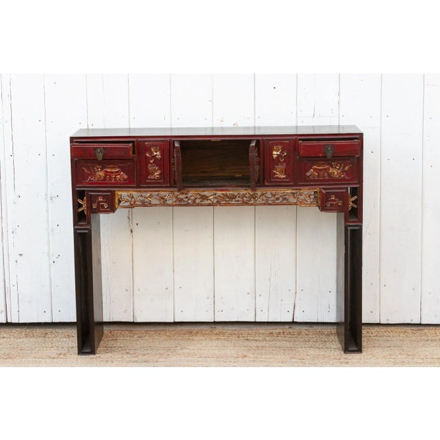 Antique Red & Gilt Chinese Kang Altar Table For Sale - Image 4 of 9