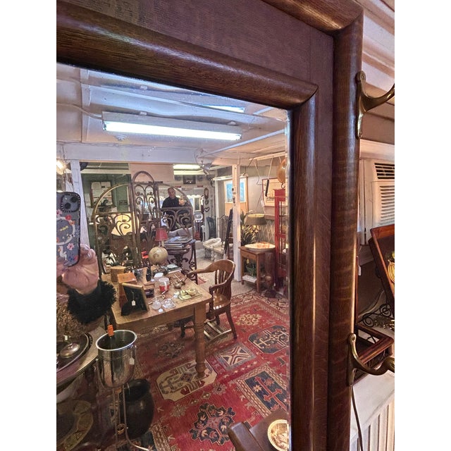 Late 19th Century Antique Tiger Oak Hall Tree With Bevelled Mirror & Duck Coat Hooks For Sale - Image 5 of 18