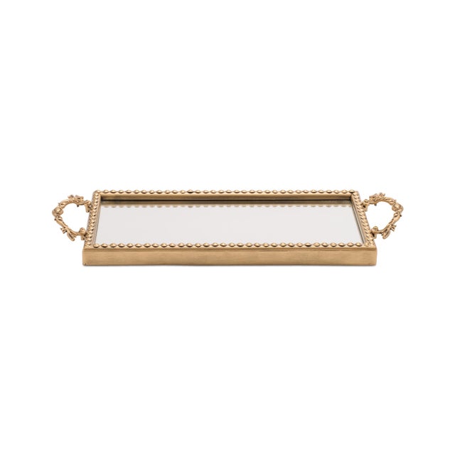 2020s Gold Beaded Mirror Tray (Set of 2) For Sale - Image 5 of 5