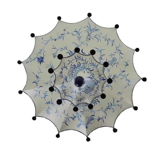 Early 21st Century Vintage Two Tiers Upside Down Umbrella Ceiling Chandelier With Bells, White/ Blue in Arabasic Design Style For Sale - Image 5 of 9