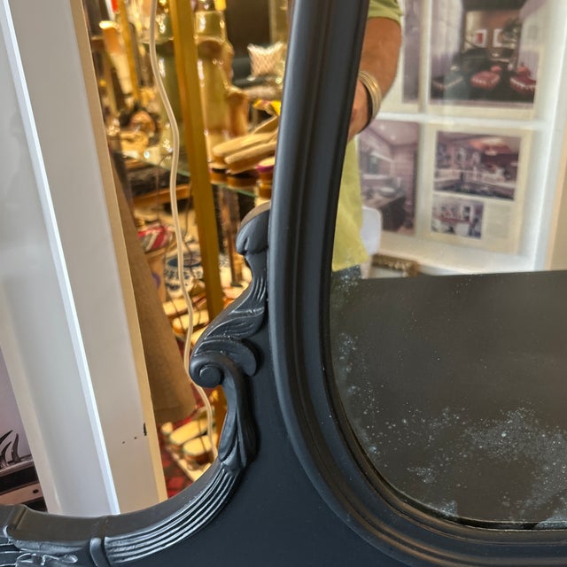 1940s Restored Black Painted Chest of Drawers With Mirror and Brass Rope Ring Pulls For Sale - Image 10 of 12