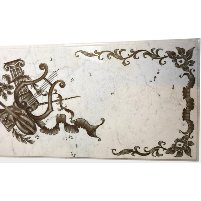 Vintage Italian Neoclassical Etched Marble and Gilt Brass Low Coffee Table For Sale - Image 12 of 17