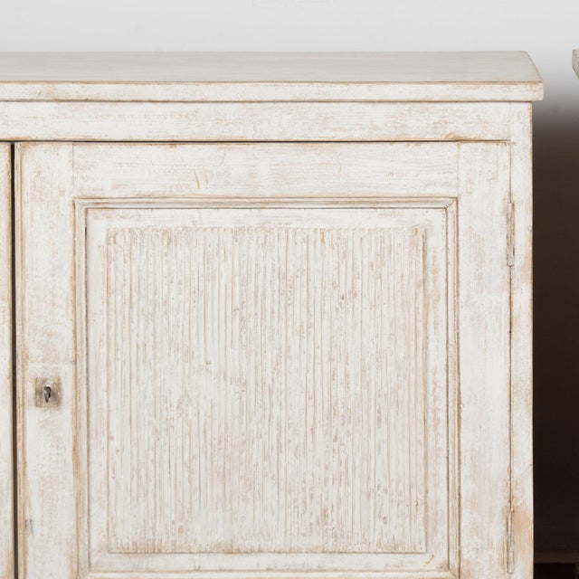 Pair 19th Century Swedish White Painted Pine Sideboards With Fluted Doors For Sale - Image 12 of 16