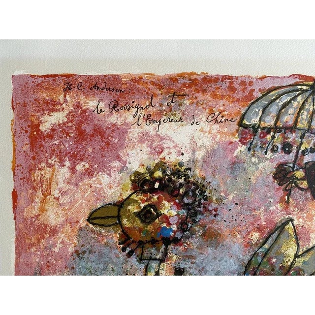 Théo Tobiasse, The Nightingale and the Emperor of China, Signed Lithograph For Sale - Image 4 of 5