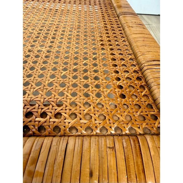 Wood Mid-Century Two-Tier Woven Rattan & Cane Coffee Table With Glass Top For Sale - Image 7 of 15