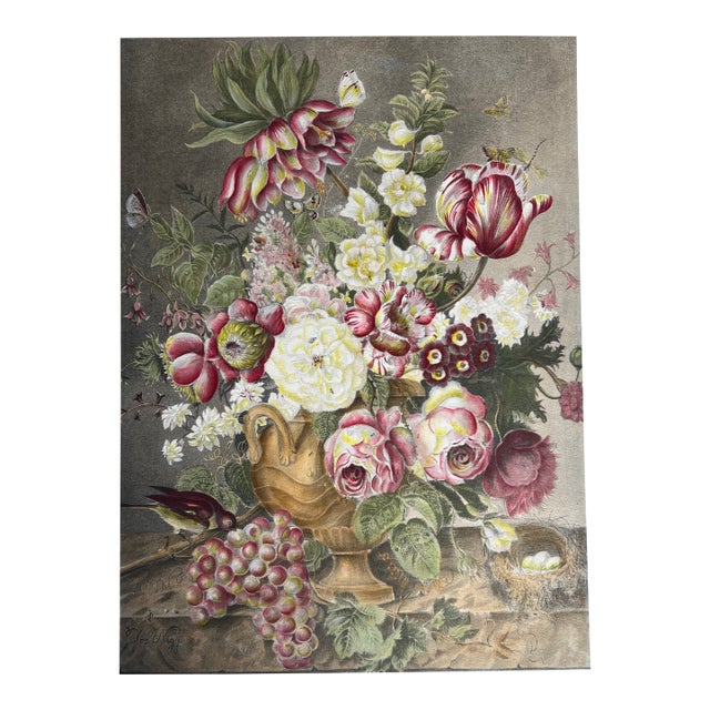 Unframed Chromolithograph Print of a Bouquet of Flowers by Joseph Nigg For Sale