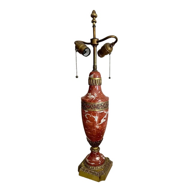 Antique French Neoclassical Rouge Marble Lamp For Sale